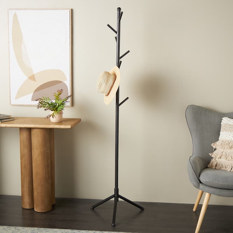 Metal 8 Hook Coat Rack with Triangle Legs - Black - Roche River Decor - 20"W x 20"L x 71"H