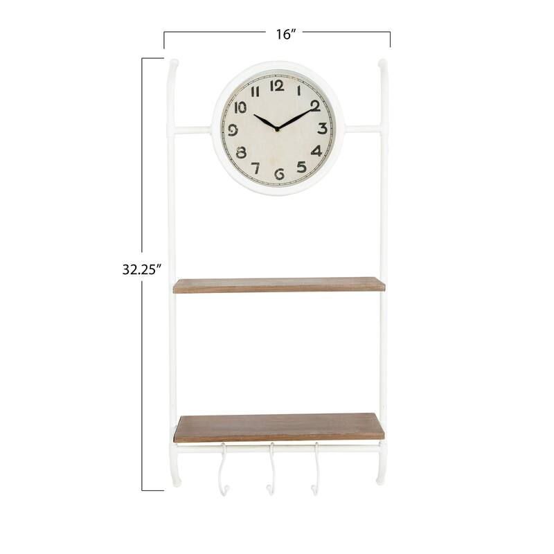 Wall Clock with Shelves and Hooks