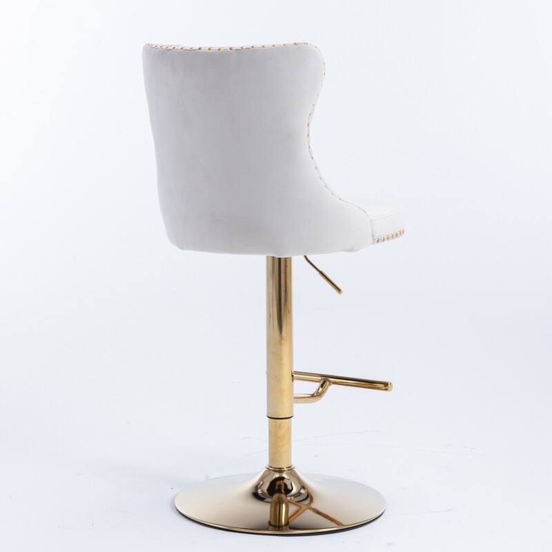 Upholstered Swivel Bar stools with Button Tufted and Adjustable Seat Height,Beige - Set of 2
