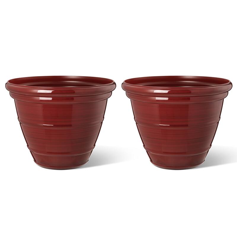 Glitzhome Set of 2 Round Cobalt Blue/Turquoise/Red Faux Ceramic Pot Plastic Planter