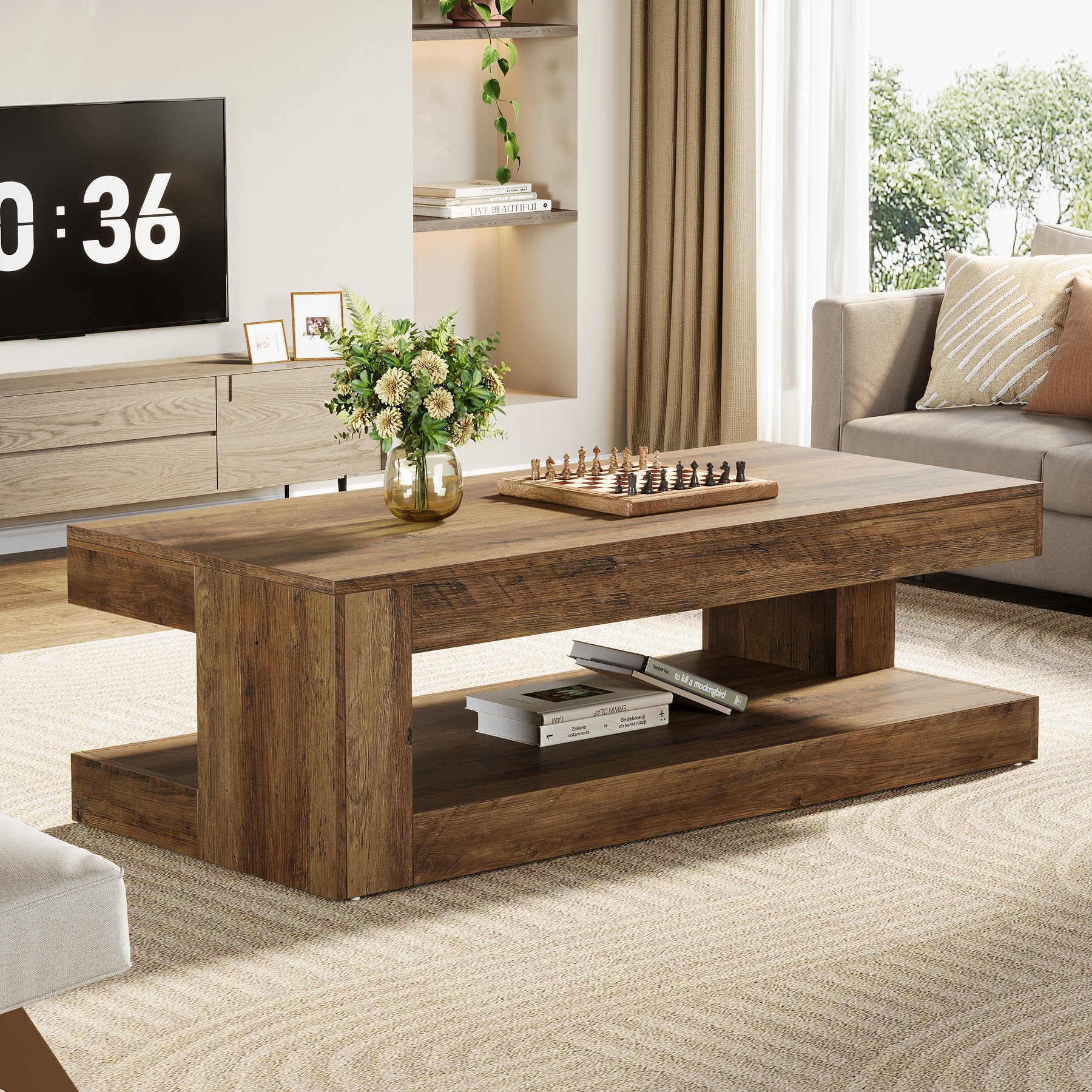 47.24 Inch Farmhouse 2-Tier Coffee Table for Living Room