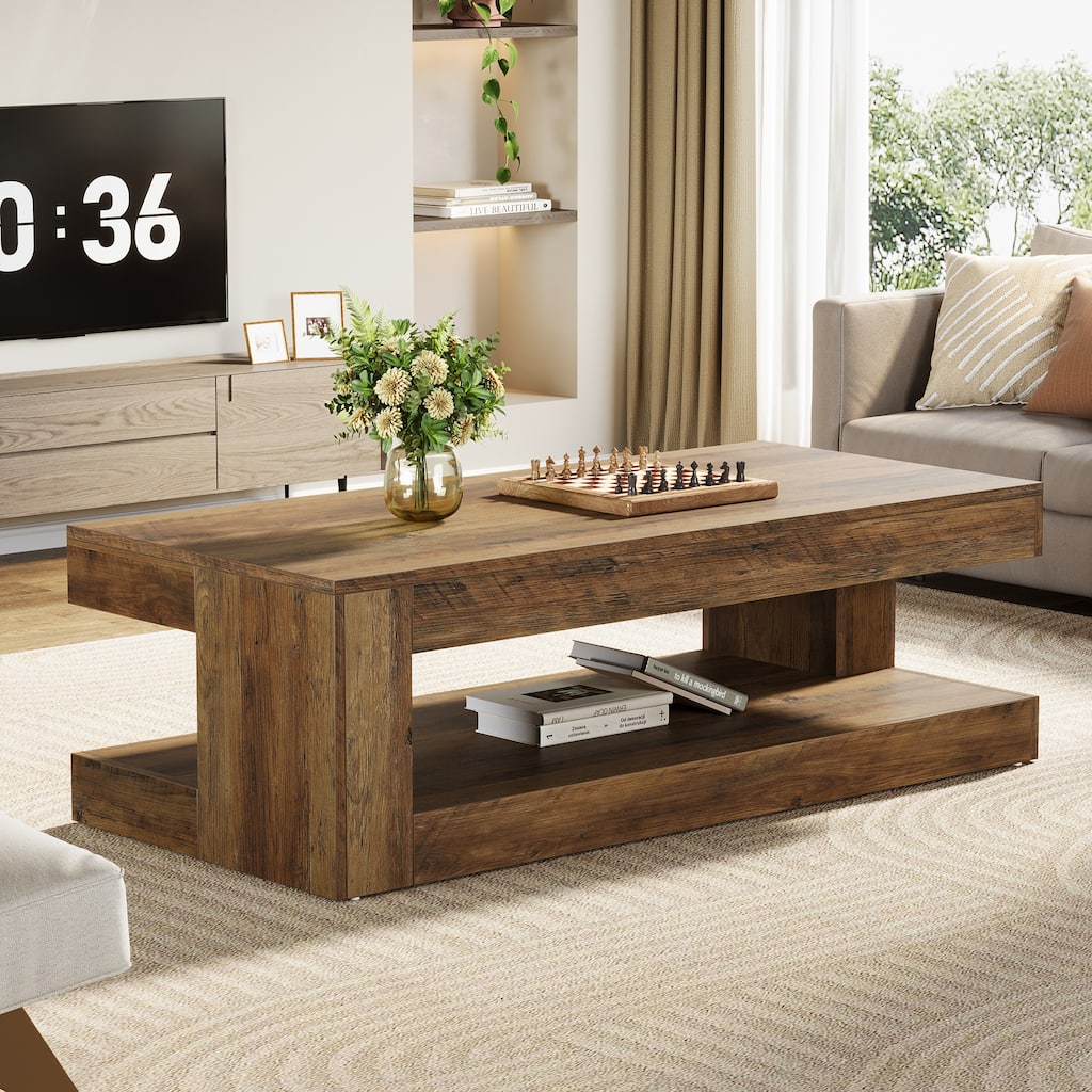 47.24 Inch Farmhouse 2-Tier Coffee Table for Living Room
