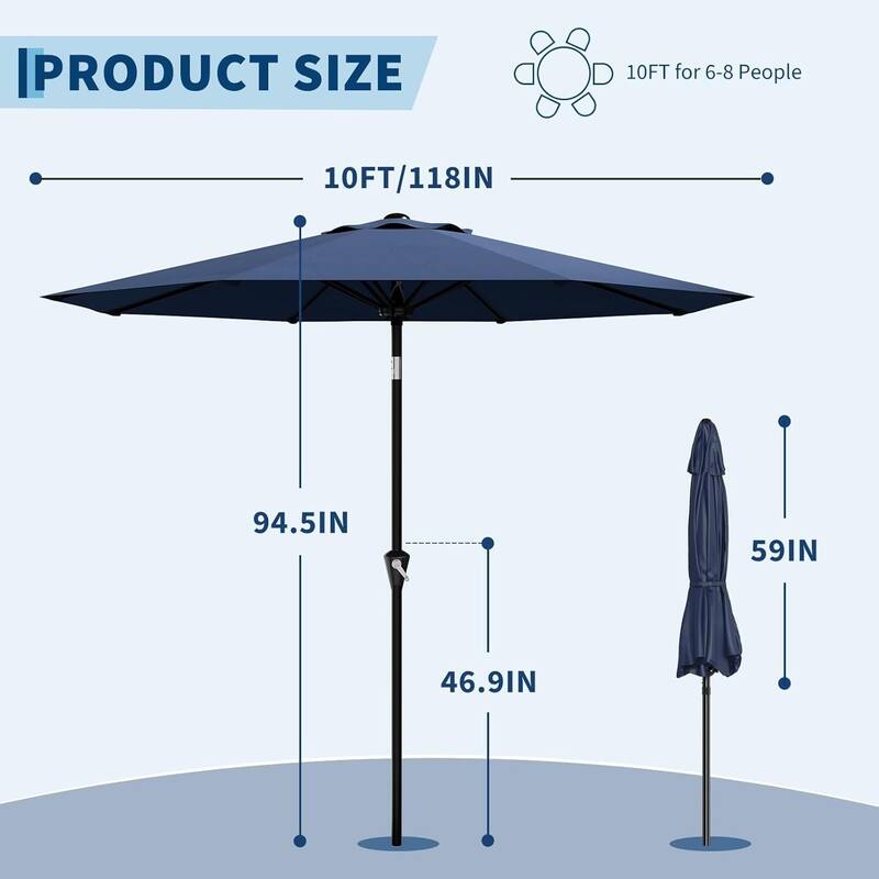 10FT Patio Umbrella with Smooth Crank Lift UV Protection Waterproof for Pool, Deck, Yard, Garden (No Base)
