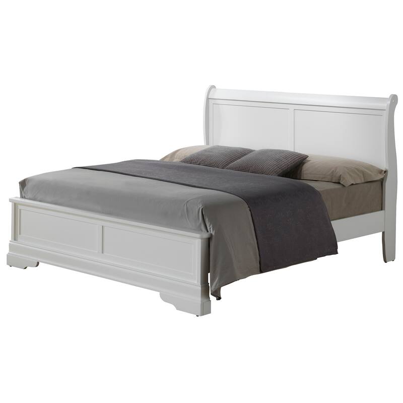 White Panel Bed - Sleigh Design Wood Veneer Bed Frame - Stylish & Comfortable Bedroom Bed