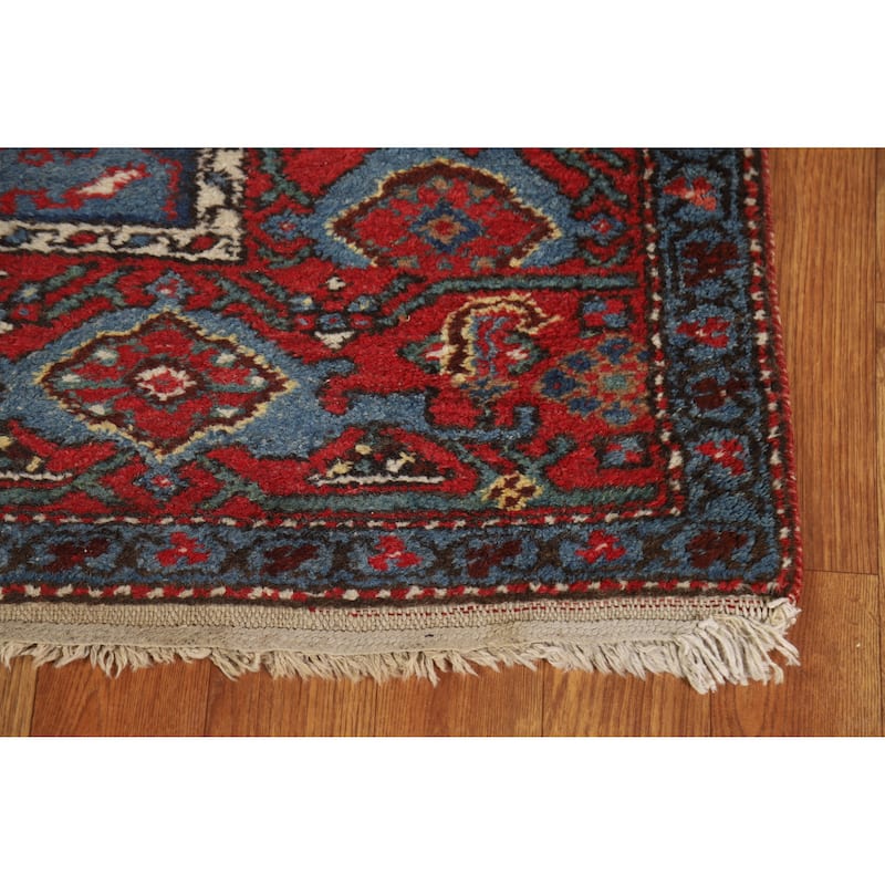 Hand Knotted Oriental 100% Wool Carpet Traditional Geometric Navy Blue & Blues Heriz Runner Rug - 15' 7'' X 3' 5''