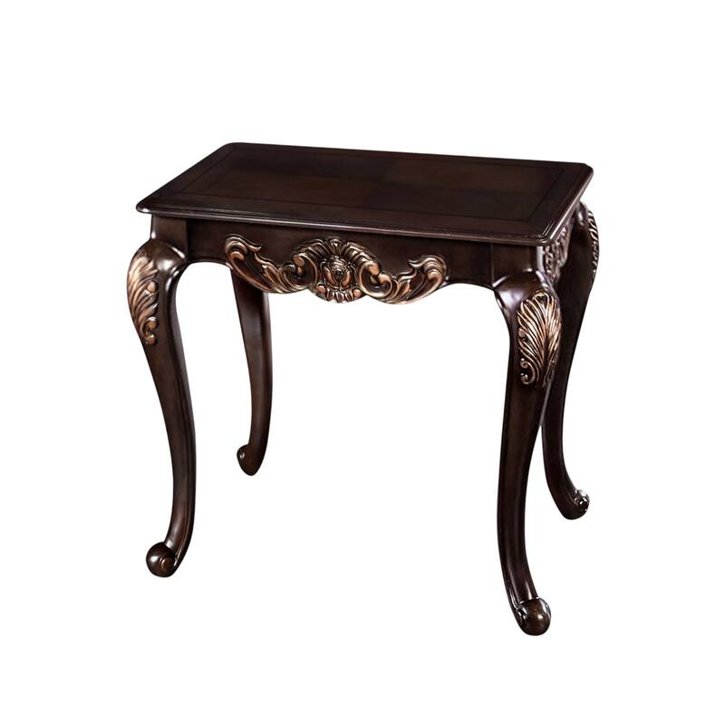 Wooden End Table with Gold Highlights Design in Dark Cherry - Dark Cherry - MDF