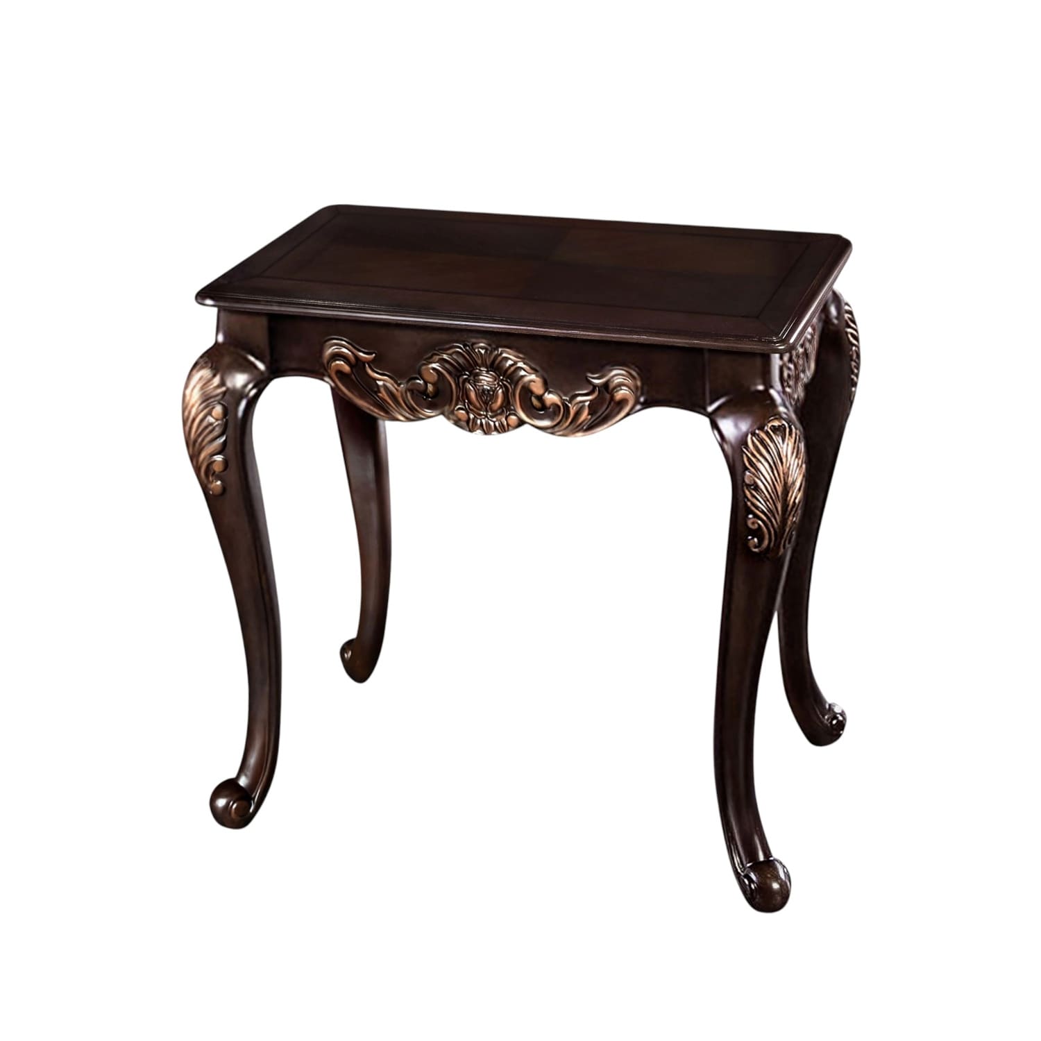 Wooden End Table with Gold Highlights Design in Dark Cherry