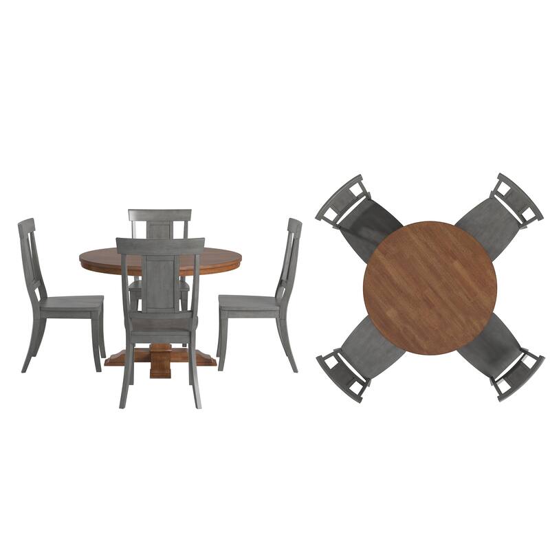 Ronda 45" Round Solid Wood Top Dining Set with Panel Back Chairs