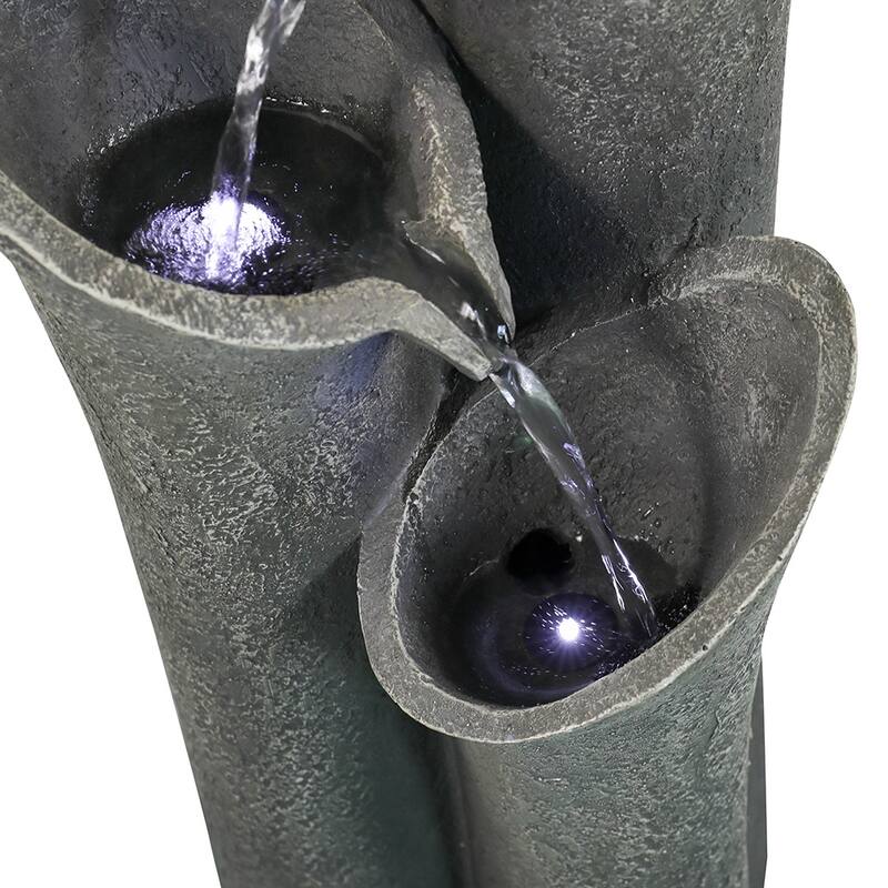 33 1/2-inch High Curved Cascading Outdoor Water Fountain w/LED Lights