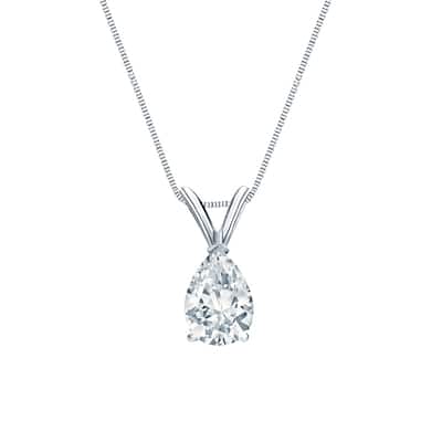 Auriya 14-karat Gold 0.50ctw Pear Solitaire Lab Grown Diamond Necklace V-End (D-E VVS) Prong - 0.5