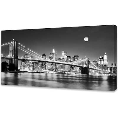 Night New York City Scene Picture Paintings Black and white Wall Art