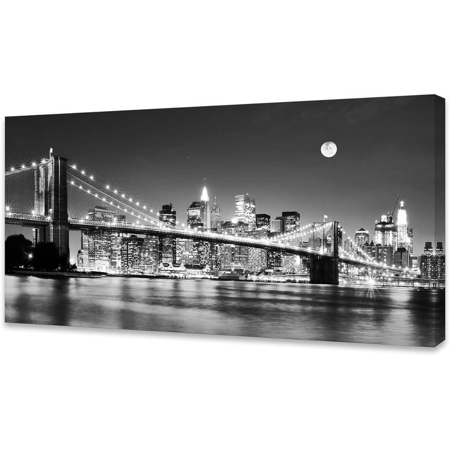 Night New York City Scene Picture Paintings Black and white Wall Art