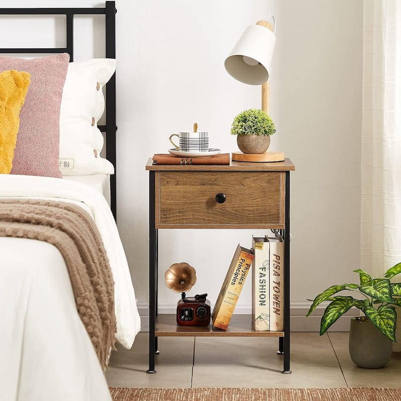 VECELO Modern Nightstand 1-Drawer with Storage Shelf, End Table/Side Table