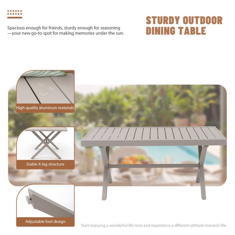 Expandable Aluminum Outdoor Dining Set with 6 PE Wicker Chairs