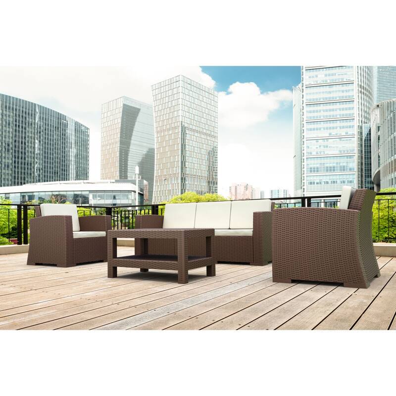 36" Brown Outdoor Patio Wickerlook Coffee Table with Magazine Rack