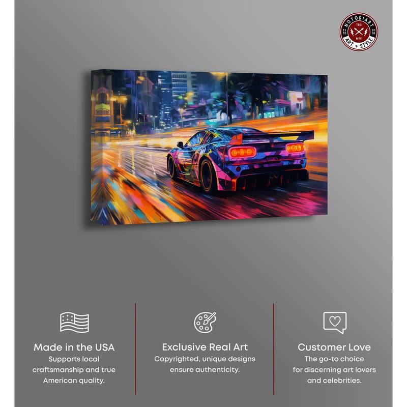 Notoriart Night Drive Vibes Gallery Wrapped Car 1 Piece Canvas Wall Art