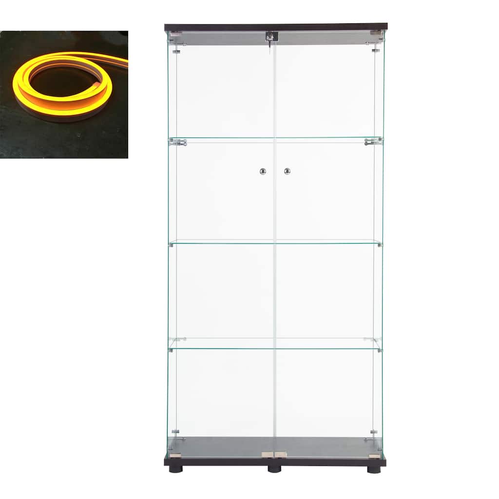 LED Strip Light Two Door Glass Cabinet