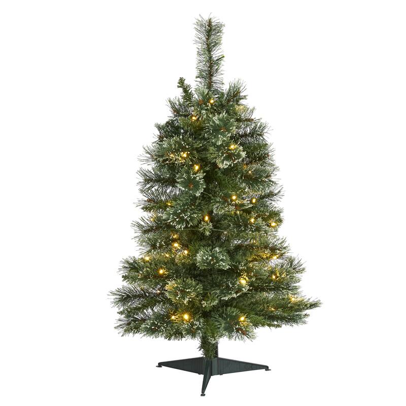 3' Pre-Lit Wisconsin Slim Snow Tip Pine Artificial Christmas Tree, Warm Clear LED Lights - 3 Foot