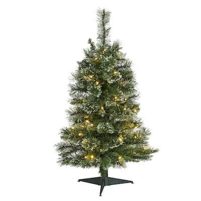 3' Pre-Lit Wisconsin Slim Snow Tip Pine Artificial Christmas Tree, Warm Clear LED Lights - 3 Foot