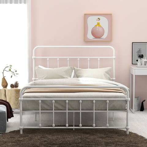 Elegant Metal Platform Bed with Headboard and Footboard for Bedroom