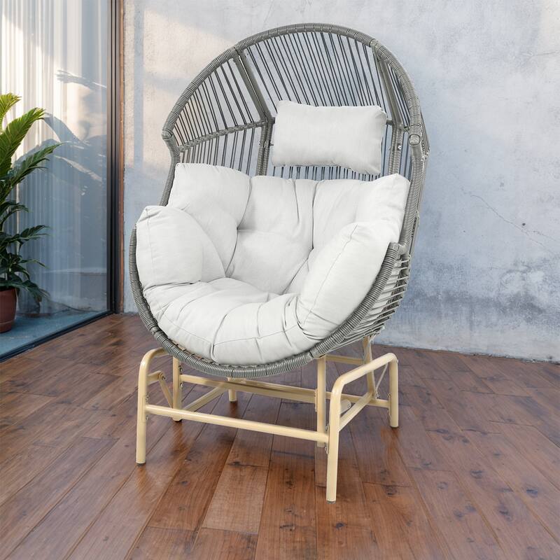 Outdoor Glider Egg Chair with Light Grey Cushion - Dark Grey - Dark Grey - Light Grey