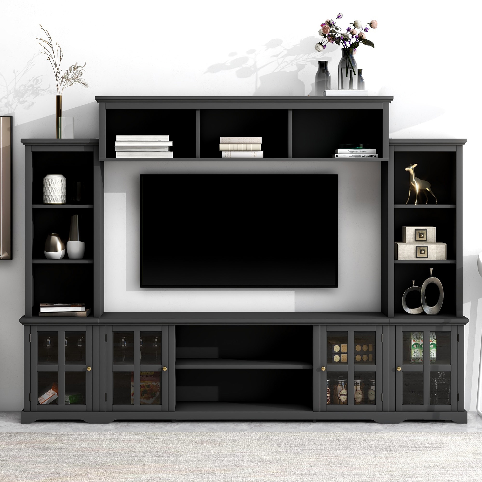 Multifunctional Wall Unit with Tempered Glass - TV Console Table for  70-Inch TVs, image size:2000x2000