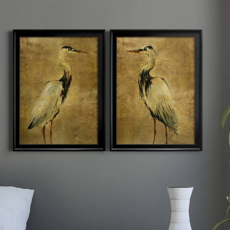 Gold Crane at Dusk I Premium Framed Print - Ready to Hang - Multi-Color