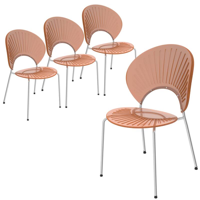Opulent Plastic Dining Side Chair With Chrome Base Set of 4 - Amber
