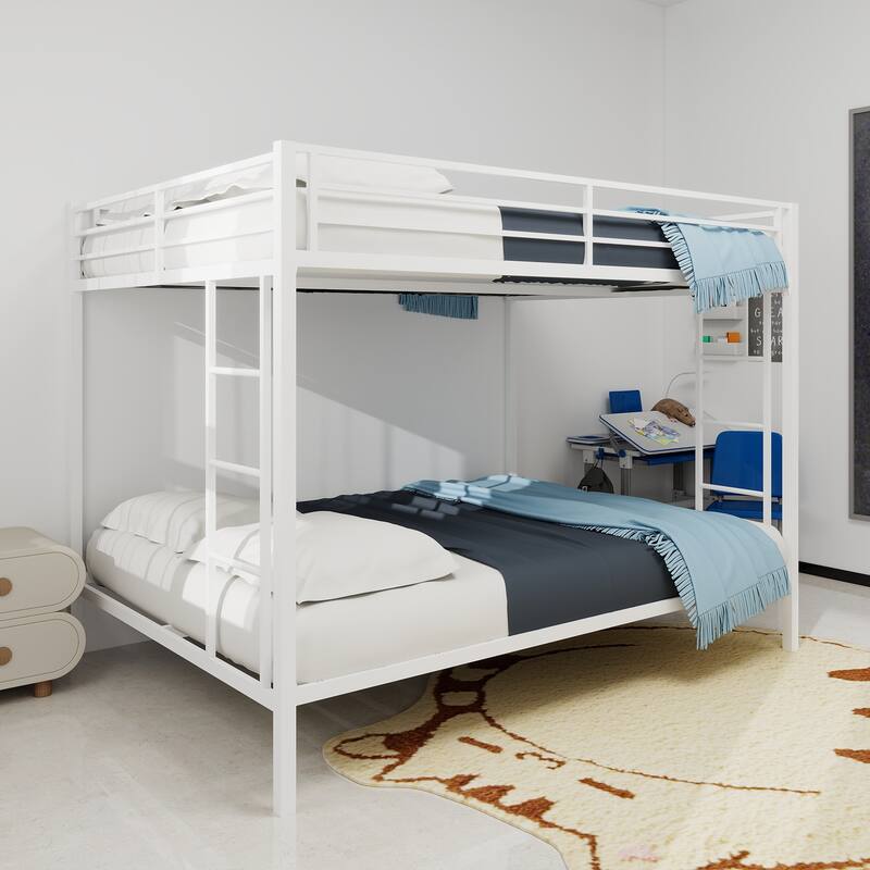 Multi -Functional Square Tube Iron Bunk Bed, Full - Size Upper & Full - Size Lower Bed, Robust Metal Frame Resists Wear