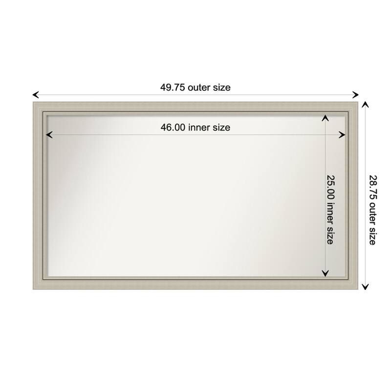 Romano Silver Narrow Framed Non-Beveled Custom Wall Mirror, Bathroom Vanity Mirror - Outer Size: 49.75 x 28.75