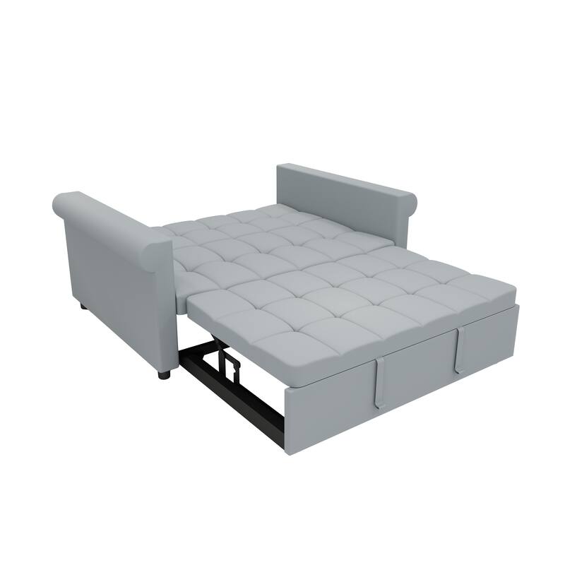 Velvet 2-Seater Sofa Bed, Pull-Out Couch Loveseat with Scroll Arms, Sleeper Sofa with Adjustable Backrest