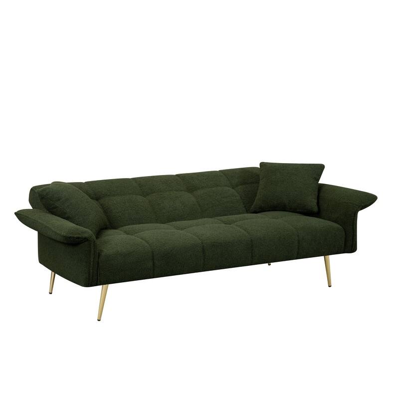 70" Modern Pullout Sofa Bed with Foldable Armrests, Two Throw Pillows