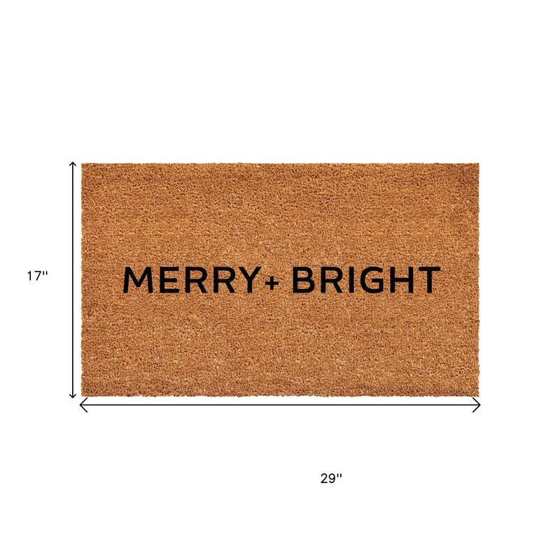 HomeRoots 17" X 29" Brown And Black Christmas Merry and Bright Outdoor Coir Door Mat - 17.00' X '29.00