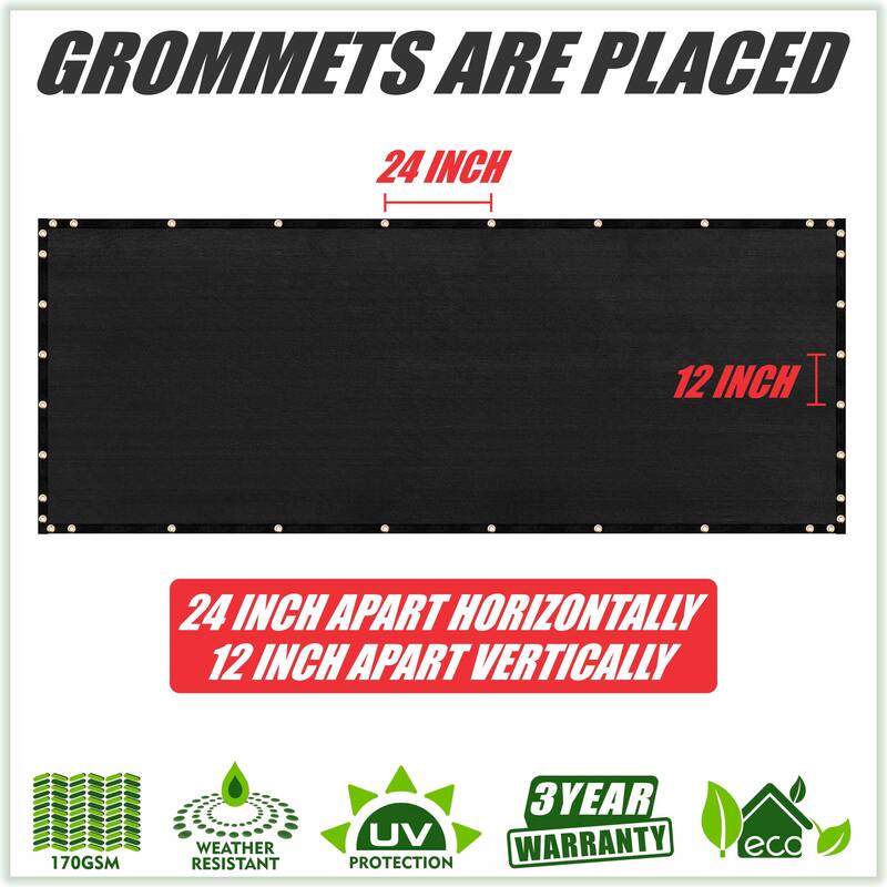 ColourTree 10' 12' 25' 50' Black Fence Privacy Screen Windscreen Cover Fabric Shade Tarp Mesh Cloth Commercial Grade 170 GSM