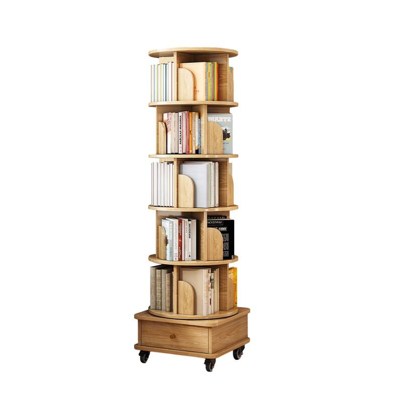 6 Tier Rotating Bookshelf, 360° Display Round Spinning Bookshelf - Wood