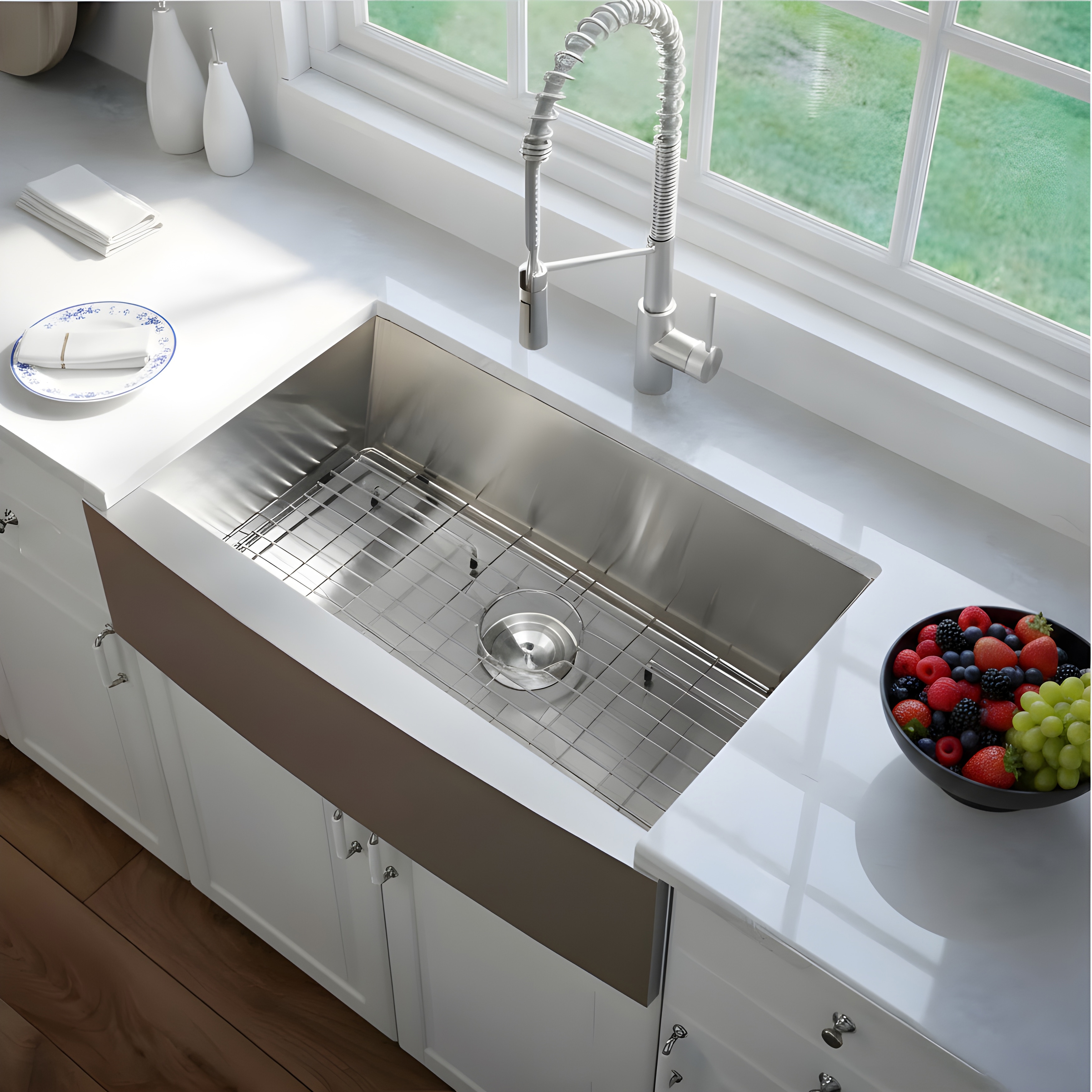 33-Inch Undermount Farmhouse Kitchen Sink, Stainless Steel Single Bowl Apron Front Sink with Bottom Grid and Strainer