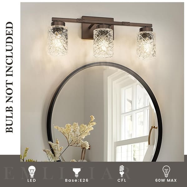 dimension image slide 3 of 6, 3-Light Vanity Light with Clear Geometric Glass