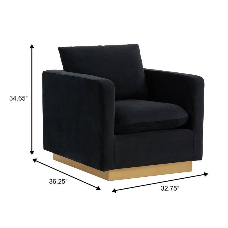 Nervo Velvet Modern Single Seater Sofa, Accent Arm Chair with Gold Stainless Steel Square Base for Living Room & Bedroom - 32.67