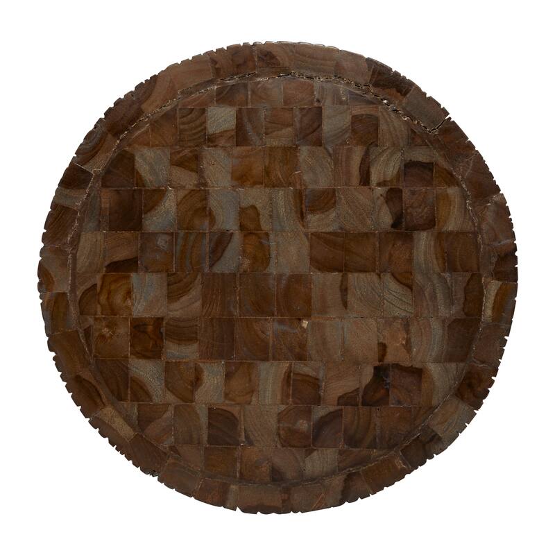 Teak Wood Intricately Carved Accent Table - Dark Brown - Roche River Decor - 12"W x 12"L x 18"H