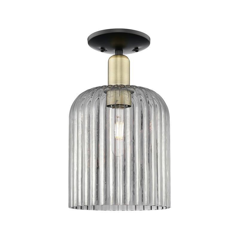 Innovations Lighting 716-1C-14-8 Bridal Veil Semi-Flush Bridal Veil 8" - Black Antique Brass / Light Smoke