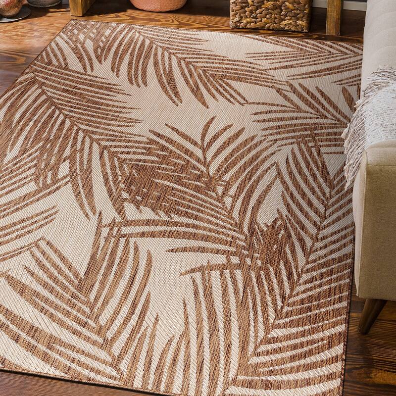 World Rug Gallery Contemporary Distressed Leaves Textured Flat Weave Indoor/Outdoor Area Rug