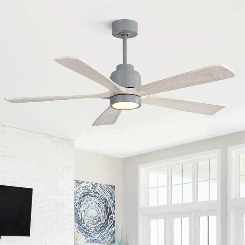 52" Solid Wood Noiseless Ceiling Fans with Dimmable LED Light Optional and Remote, 6-Speed Reversible DC Motor,Smart Optional