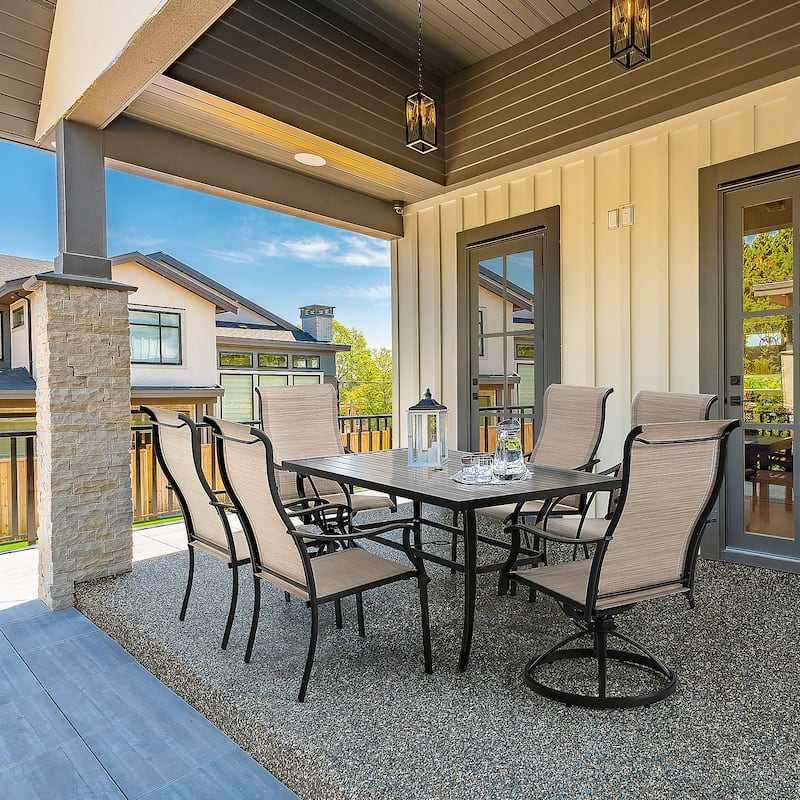 7-Piece Textilene Patio Dining Sets for Outdoor Living - Brown