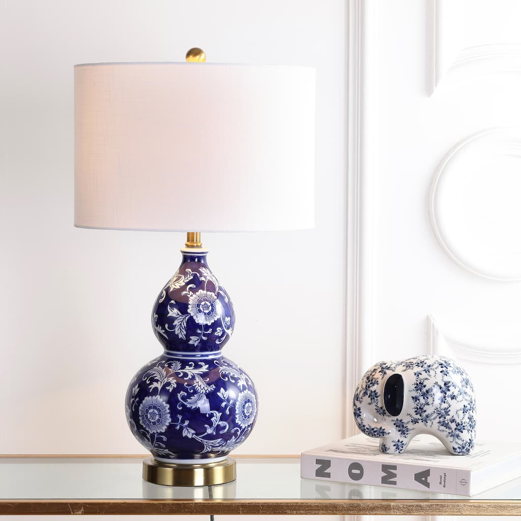 Lee 27" Ceramic Chinoiserie LED Table Lamp, Blue/White by JONATHAN Y
