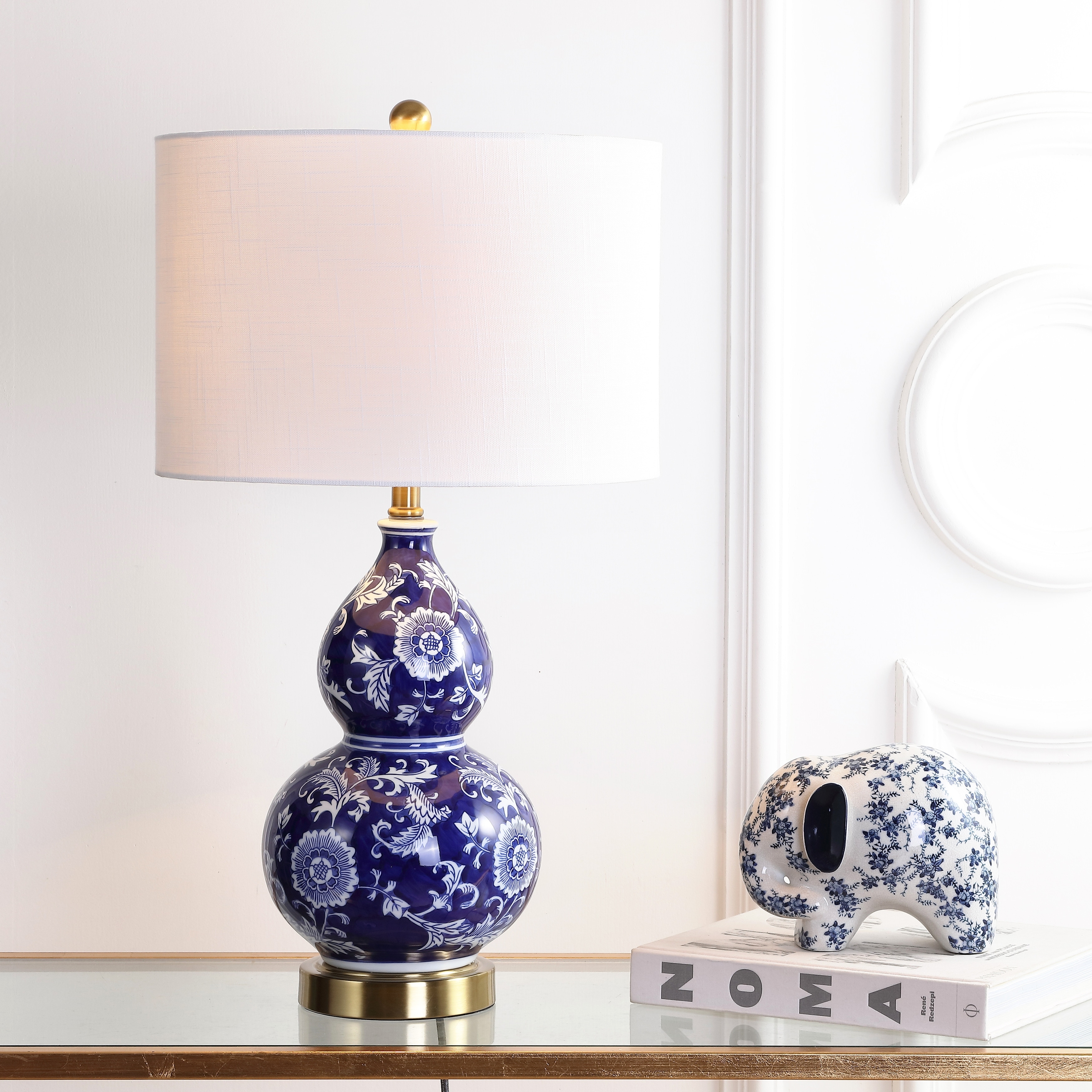 JONATHAN Y Lee 27" Ceramic Chinoiserie LED Table Lamp, Blue/White