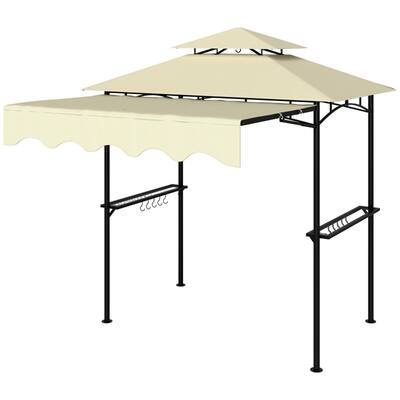 Brown Grill Gazebo with Powder-Coated Metal Frame Adjustable Awning Double Top PA-Coated Polyester Canopy Side Shelves