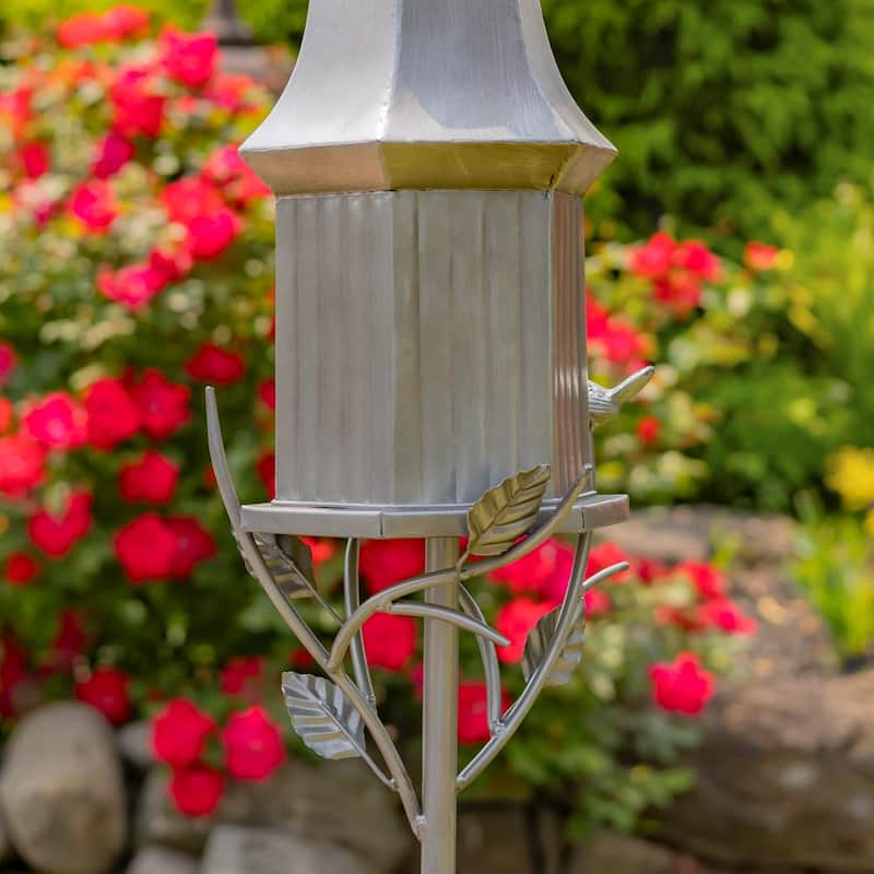 64" Tall Iron Birdhouse Stake "Victoria" - 8.75" L x 8" W x 64" H