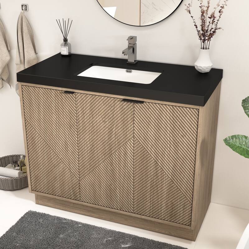 Milano 42" Freestanding (R) Bathroom Vanity with Black Acrylic Sink