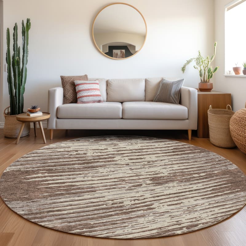 Premium Washable Super Soft Modern Scratches Mayfield Rug - Brown - 8' x 8'