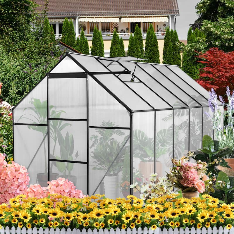 6x12 FT Greenhouse Raised Base and Anchor Aluminum Heavy Duty Walk-in Greenhouses for Outdoor Backyard in All Season